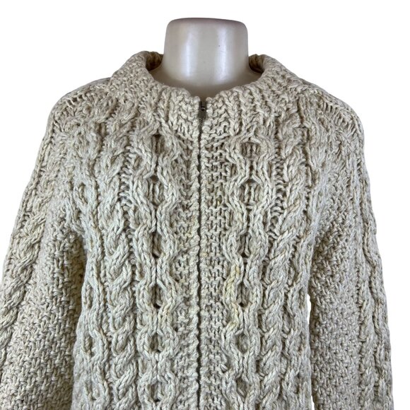 Vintage Andion Women's Cream Wool Knit Sweater Cardigan Open Front Pockets Sz L - Picture 4 of 9
